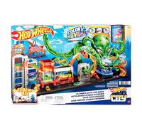 Hot Wheels City Ultimate Octo Car Wash Playset, No-Spill Water Tanks, 1 Color Reveal Car, 4+ ft Long, Connects to Other Sets, Gift for Kids 4Y+, HBY96