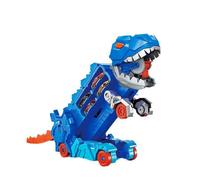 Hot Wheels City Ultimate T-Rex Transporter Playset, Transformable Car Hauler Turns Into Stomping Dinosaur with Race Track, From Netflix Let's Race