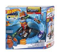 Hot Wheels City Wreck & Ride Gorilla Attack Playset & 1 Toy Car | Launch & Race on a Bendable Track that's 3.3 Feet Long, Gas Station-Themed Set Connects to Other Playsets, HDR30