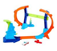 Hot Wheels Toy Car Track Set, Flip & Jump Through the Corkscrew Loop with a 1:64 Scale Toy Car, Speed Snap Track & Adapters, Compresses for Storage, JFH36