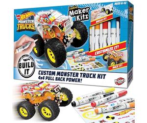 Hot Wheels Custom Make Your Own Monster Truck with Pull Back Motors, Pens & Stunt Ramp - DIY Arts and Crafts for Kids 6-12 for Creative Play, Craft Kits for Kids, Maker Kitz from Bladez Toyz