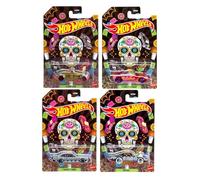 Hot Wheels Dia de Los Muertos Halloween 4-Car Die-Cast Set - Metalflake Automotive Designs, 1:64 Scale, DXT91-956F, Ages 3+ (Pack of 4)