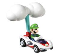 Hot Wheels Die-Cast Mario Kart Luigi in P-Wing Kart with Cloud Glider