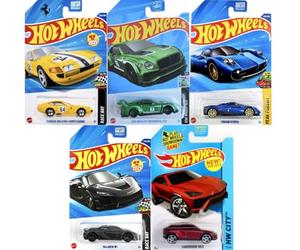 Hot Wheels Exotic Car Random 5 Pack W/Guaranteed Ferrari! [No Duplicates!] (Styles May Vary) Assorted Mystery Bundle! 1:64 Scale Diecast Toy Vehicles