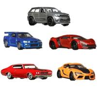 Hot Wheels FAST AND FURIOUS Die Cast PREMIUM COLLECTION BOX Set 5 Car Model - Toyota Supra Chevelle SS Lykan Hypersport Jeep Grand Cherokee Nissan Skyline - Scale 1:64 - length 6cm - HJC15