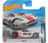 Hot Wheels Ford GT Borla Exhaust, Die-Cast Model Car, White with Red Racing Stripes, 1:64 Scale