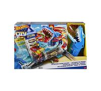 Hot Wheels City Track Set and 1:64 Scale Toy Car, Shark Escape, Multi-Level Playset