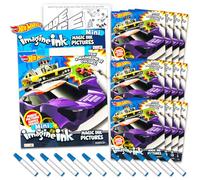 Hot Wheels Imagine Ink Coloring Book Set for Kids - 12 Pack No-Mess Magic Ink Hot Wheels Race Car Coloring Books with Rex-Man Stickers and Door Hanger (Hot Wheels Party Supplies Party Favors Bundle)