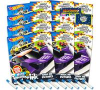 Hot Wheels Imagine Ink Coloring Book Set for Kids - 12 Pack No-Mess Magic Ink Hot Wheels Race Car Coloring Books with Rex-Man Stickers and Door Hanger (Hot Wheels Party Supplies Party Favors Bundle)