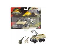 Hot Wheels Jurassic World Rebirth, Dinosaur Collection Vehicle and Figure (Velociraptor Blue and Atrociraptor Capture Truck)