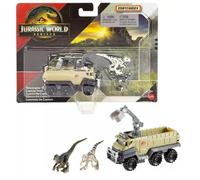 Hot Wheels Jurassic World Rebirth, Dinosaur Collection Vehicle and Figure (Velociraptor Blue and Atrociraptor Capture Truck)