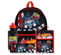 Hot Wheels Kids Backpack 4 Piece School Set with Lunch Bag, Water Bottle and Pencil Case. Back to School Set