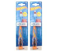 Hot Wheels Little Teeth Whitening Toothbrush for Kids with Protection Cap, Soft Bristles, Non-Slip Handle & Suction Cup for Children Aged 3-12 Years Old, BPA-Free & Non-Toxic - Pack of 2