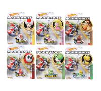 Hot Wheels Mario Kart Die-Cast Character Cars Collection, 6-Pack Set, Toad, Princess Peach, Yoshi, Donkey Kong, Koopa Troopa, Shy Guy Gbg25-957h
