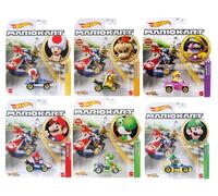 Hot Wheels Mario Kart Die-Cast Character Cars Collection, 6-Pack Set with Mario, Luigi, Yoshi, Toad, Bowser, Wario GBG25-957G