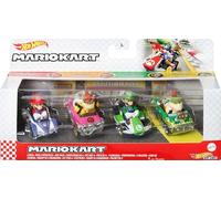 Hot Wheels, Mario Kart, Surprise Pack of 4 Cars, Luigi, Mario, Bowser and Bowser Jr, Toys for Boy, Mattel