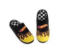 Hot Wheels Mens Black Flame Mule Slippers | Plush Indoor Footwear Text | Comfortable House Shoes | Perfect for Relaxing at Home Merch - 9-10 UK