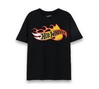 Hot Wheels Mens T-Shirt | Adults Classic Flame Logo Short Sleeve Graphic Tee in Black | Racing Flames Vintage Car Apparel Top | Collectors Sports Speed Toy Iconic Merchandise Gift for Him