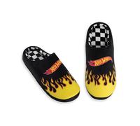 Hot Wheels Mens Black Flame Mule Slippers | Plush Indoor Footwear Text | Comfortable House Shoes | Perfect for Relaxing at Home Merch - 11-12 UK