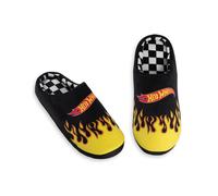 Hot Wheels Mens Black Flame Mule Slippers | Plush Indoor Footwear Text | Comfortable House Shoes | Perfect for Relaxing at Home Merch - 9-10 UK