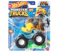 Hot Wheels Monster Truck 1:64 Scale, Duck N' Roll HWMT Back to Basics 1/7, includes Connect-and-Crash Car, 2024, Children's Toy