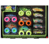 Hot Wheels Monster Trucks Glow In The Dark Multipack, 10 Toy 1:64 Vehicles: 5 Trucks & 5 Cars