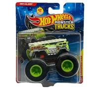 Hot Wheels Monster Trucks 5 Alarm [Neon Fire Truck] Champion Crashers 6/8 - Includes Crushed Car! - 1:64 Scale Diecast Toy Vehicle