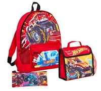 Hot Wheels Monster Trucks Backpack + Lunch Bag + Pencil Case Boys 3 Piece School Bag Set