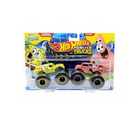 Hot Wheels Monster Trucks Demolition Doubles, Spongebo vs Patrick, 1:64 Scale Diecast Metal, 2-Pack