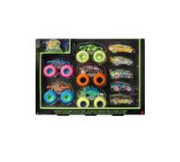 Hot Wheels Monster Trucks Glow In The Dark Multipack, 10 Toy 1:64 Vehicles: 5 Trucks & 5 Cars