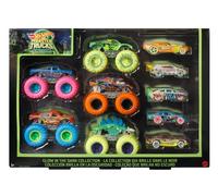Hot Wheels Monster Trucks Glow In The Dark Multipack, 10 Toy 1:64 Vehicles: 5 Trucks & 5 Cars
