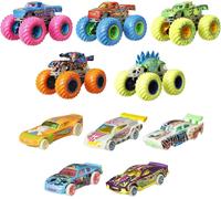 Hot Wheels Monster Trucks Glow In The Dark Multipack, 10 Toy 1:64 Vehicles: 5 Trucks & 5 Cars