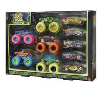 Hot Wheels Monster Trucks Glow in the Dark Bundle - Includes 5 Monster Trucks and 5 1:64 Scale Cars - Collectible - Gift for Kids 4+ - HCB57