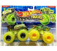 Hot Wheels Monster Trucks Loco Punk vs Hotweiler, Glow in the Dark Colors, 1:64 Scale Diecast Demolition Doubles