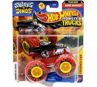 Hot Wheels Monster Trucks, Sharks Vs. Dinos 7/8, Team Dino Bone Shaker [Includes Crushed Car] New for 2025! 1:64 Scale Diecast Toy Vehicle