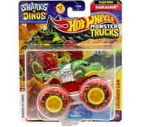 Hot Wheels Monster Trucks Team Dino Rageasaur, Sharks Vs. Dinos 7/8 [Includes Crushed Car] New for 2025! 1:64 Scale Diecast Toy Vehicle