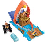 Hot Wheels Monster Trucks Arena Smashers Treasure Chomp Challenge Playset with 1:64 Scale Tiger Shark Toy Truck & Crushed Car