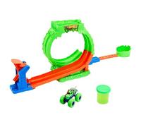 Hot Wheels Monster Trucks Toy Playset, Mutant Chaos, Loop Challenge Track Set with 1:64 Scale Wreckin’ Wolf, 4-Ounce Container of Slime, 2 Ways to Play, JMK91