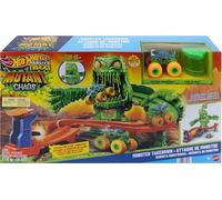 Hot Wheels Monster Trucks Toy Truck Playset, Mutant Monster Takedown Playset with 1:64 Scale Mutant Rhinomite & 4 Ounces of Reusable Slime, JMK90