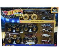 Hot Wheels Toy Cars & Trucks, Monster Trucks Trophy Champions Collection with Die-Cast Bigfoot, 5-Alarm, Bone Shaker, Mega-Wrex & Tiger Shark & 6 Cars, JDW07