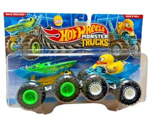 Hot Wheels Monster Trucks, Wave Wrecker & Duck N' Roll 2 Pack, New for 2026! 1:64 Scale Diecast Toy Vehicles