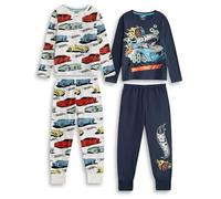 Hot Wheels Multi-Pack of 2 Long Sleeve Long Leg Pyjama Set | Multicoloured Sleepwear, Made to Race' Design | Boys Nightwear | Kids PJs Merch - 7-8 Years