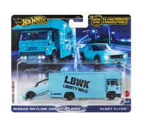 Hot Wheels - Nissan Skyline 2000GT-R LBWK & Fleet Flyer - Team Transport - HRV45 - Premium Set of 2 - Metal/Metal - Real Riders - Lyberty Walk - Mattel 2024-1:64