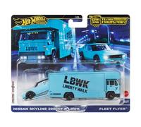 Hot Wheels - Nissan Skyline 2000GT-R LBWK & Fleet Flyer - Team Transport - HRV45 - Premium Set of 2 - Metal/Metal - Real Riders - Lyberty Walk - Mattel 2024-1:64