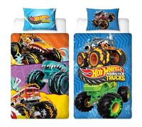 Hot Wheels Officially Licensed Single Duvet Cover Set | Monster Design | Reversible 2 Sided Bedding Including Matching Pillow Case | Perfect For Kids Bedroom | Multicolour