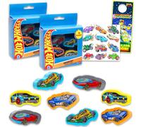 Hot Wheels Party Favor Set - Bundle with 8 Shaped Erasers Featuring Racecars Plus Temporary Tattoos, More | Hot Wheels Party Supplies Kit for Kids, Boys, Girls