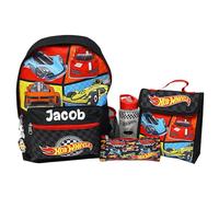 Hot Wheels Personalised Backpack 5 Piece Lunch Bag Pencil Case Keyring Set
