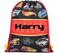 Hot Wheels Personalised Drawstring Bag for Kids PE Bag - Kids School or Swimming Bag for Boys - Personalised Merchandise for Boys - Black