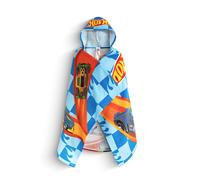 Hot Wheels Race Track Boys Blue Poncho Towel | Hooded Beachwear with Multi-Car Graphics & Checkered Pattern | Poolside Cover-Up | After-Bath Towel for Kids Merch