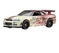 Hot Wheels Pop Culture Nissan Skyline GT-R BNR34 Die-Cast Vehicle, Godzilla Theme, 1:64 Scale, Real Riders, Metal